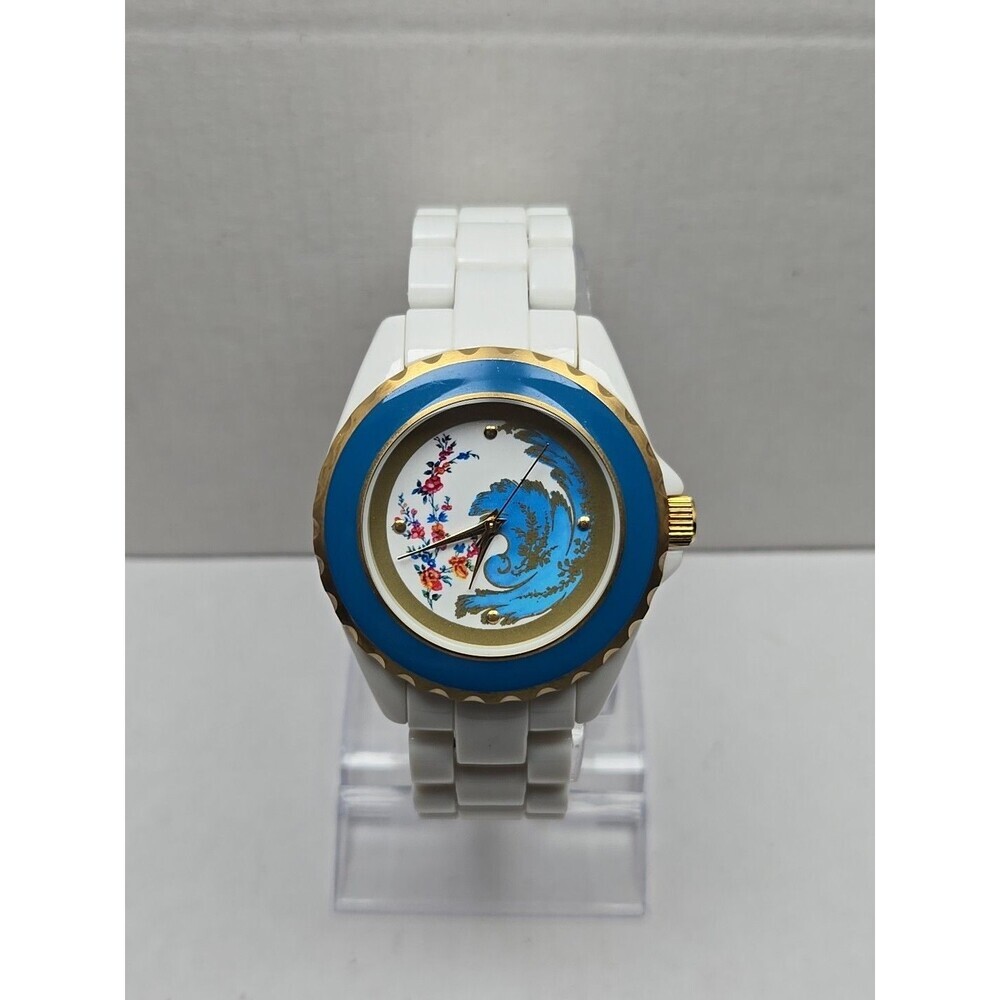 Met Museum Of Art Bleu Celeste Floral White Link Bracelet Watch New Battery